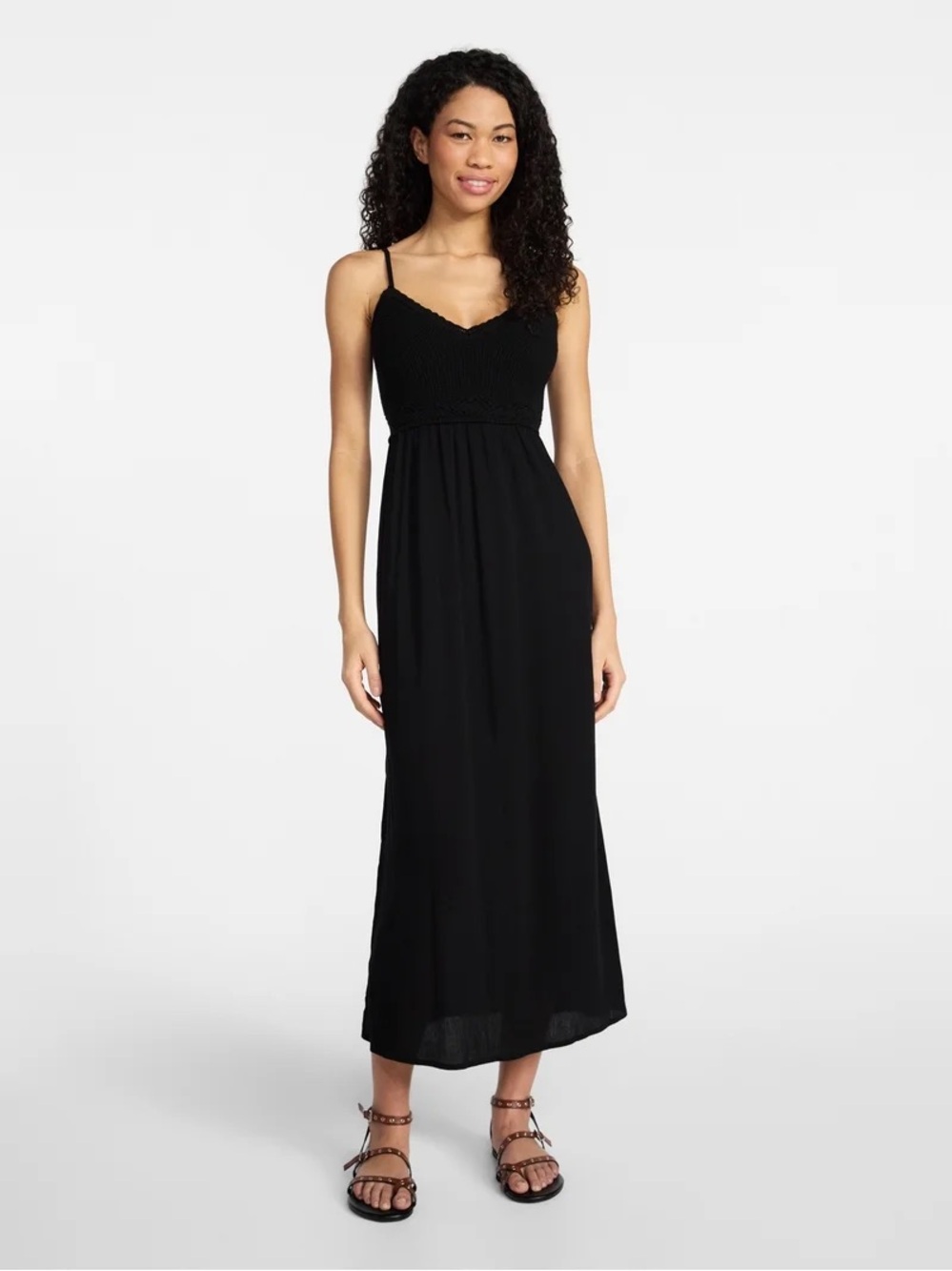 Black Smocked-Spaghetti Strap Maxi Dress